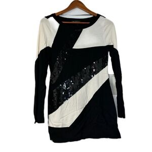 INC internationalconcepts womans m blackwhite sequins business casual blouse top